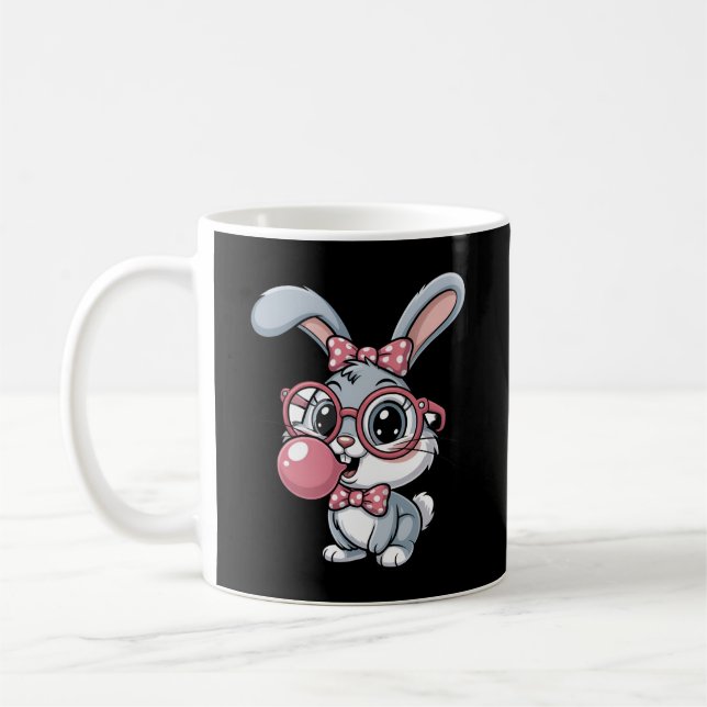 Cute Bunny with Glasses Blowing Bubble Gum Kaffeetasse (Links)
