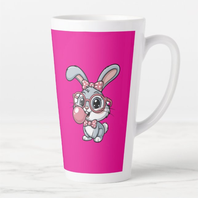 Cute Bunny with Glasses Blowing Bubble Gum Milchtasse (Rechts)