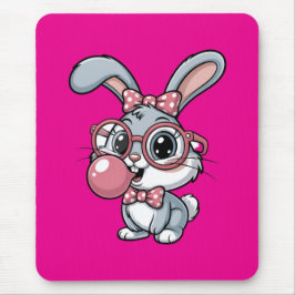 Cute Bunny with Glasses Blowing Bubble Gum Mousepad