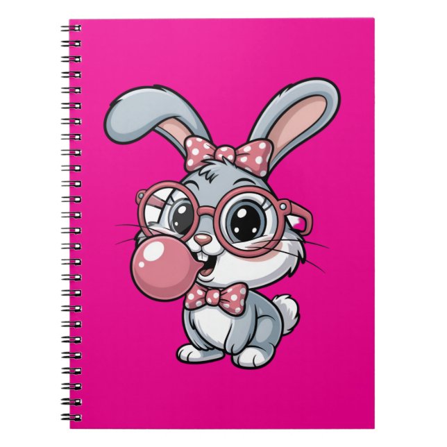 Cute Bunny with Glasses Blowing Bubble Gum Notizblock (Vorderseite)