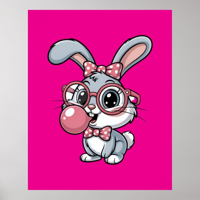 Cute Bunny with Glasses Blowing Bubble Gum Poster (Vorne)