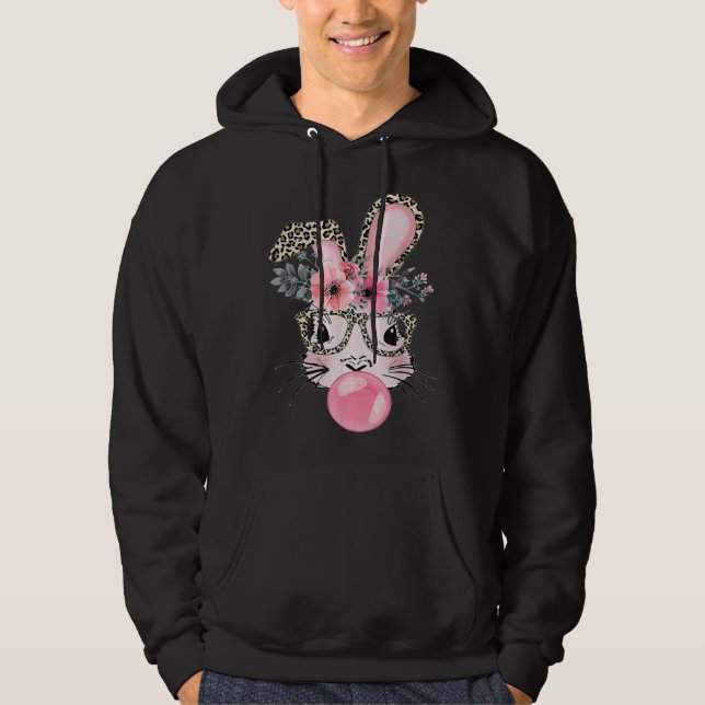 Cute Bunny With Leopard Glasses Bubblegum Easter D Hoodie (Vorderseite)