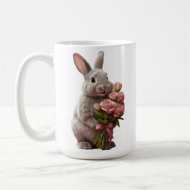 “Cute Bunny with Pink Roses” Adorable Art Design Kaffeetasse