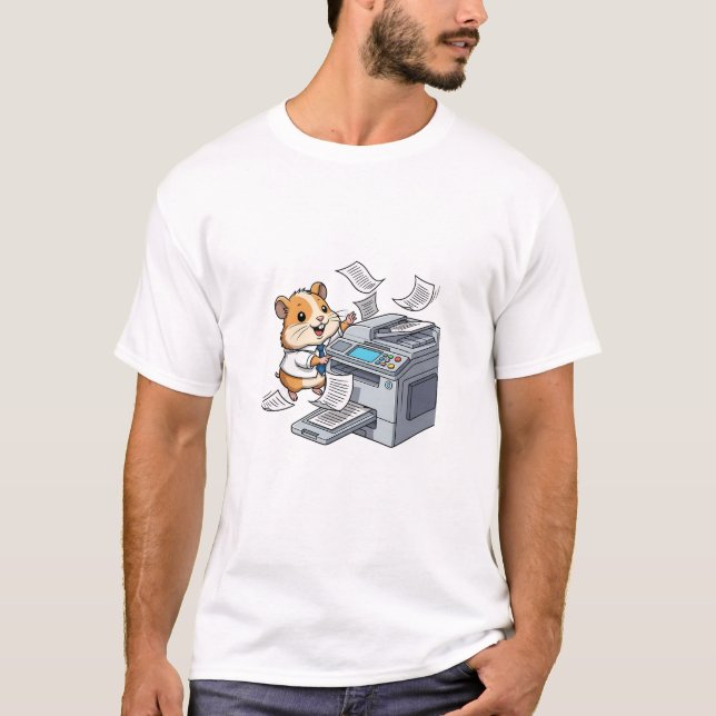 Cute Business Hamster in Tie Operating Copy T-Shirt (Vorderseite)