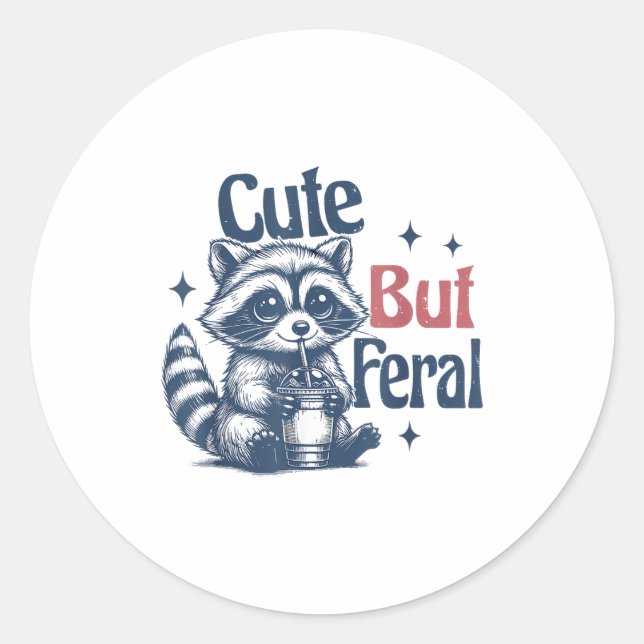 Cute But Feral Raccoon Drinking Boba Toddler Vinta Runder Aufkleber (Vorderseite)