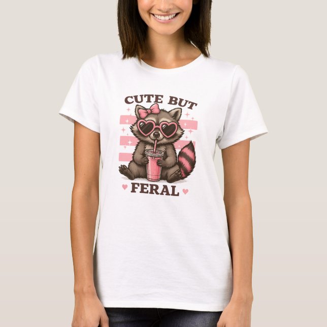 Cute but Feral Raccoon T-Shirt – Funny Kawaii Anim (Vorderseite)