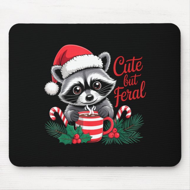 Cute But Feral Raccoon With Santa Hat Xmas Cute Ch Mousepad (Vorne)