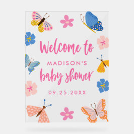 Cute Butterflies Baby Shower Welcome Acrylschild