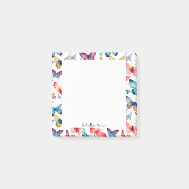 Cute Butterfly Colorful Watercolor Personalized Post-it Klebezettel (Vorderseite)