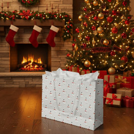 Cute Button Snowmen Grey Paper Gift Bag Große Geschenktüte