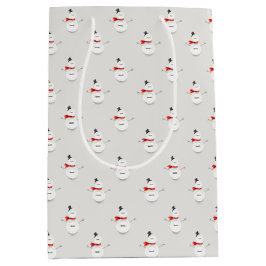 Cute Button Snowmen Grey Paper Gift Bag Mittlere Geschenktüte