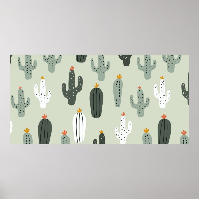 Cute cacti seamless pattern,background with hand d poster (Vorne)