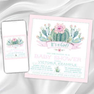 Cute Cactus Baby Shower Invitations