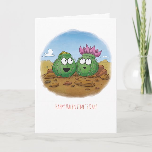 Cute Cactus Desert Bloom Valentine's Day Karte (Vorderseite)