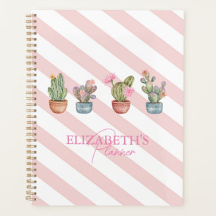 Cute Cactus rose blanc Motif rayé