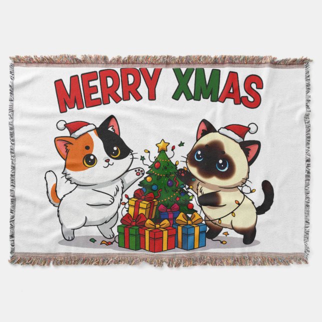 Cute Calico & Siamese Kitten Gift Decke (Vorderseite)