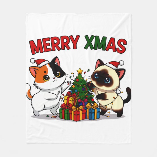 Cute Calico & Siamese Kitten Gift Fleecedecke (Vorderseite)