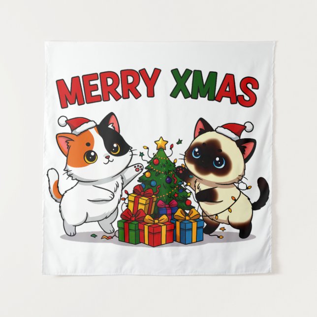 Cute Calico & Siamese Kitten Gift Wandteppich (Vorderseite)