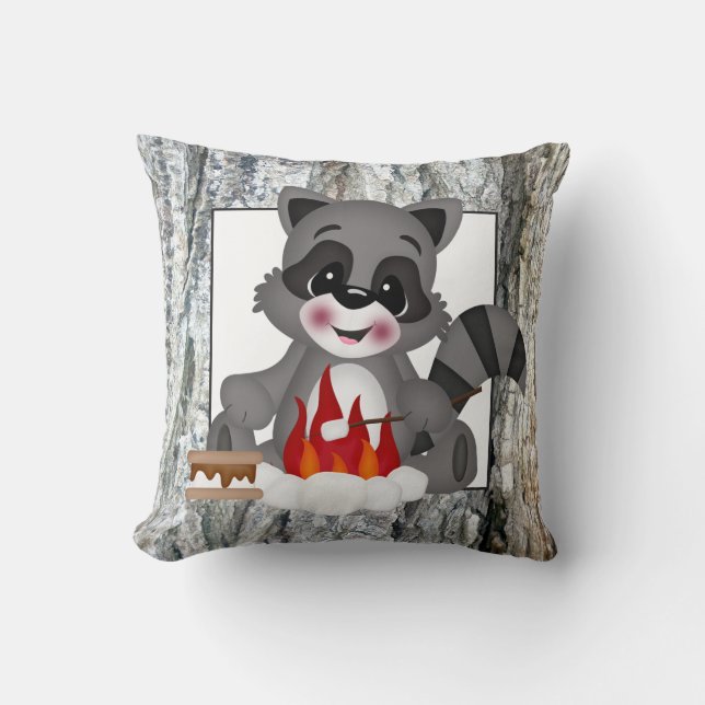 Cute Camping Raccoon fun lancer oreiller (Recto)