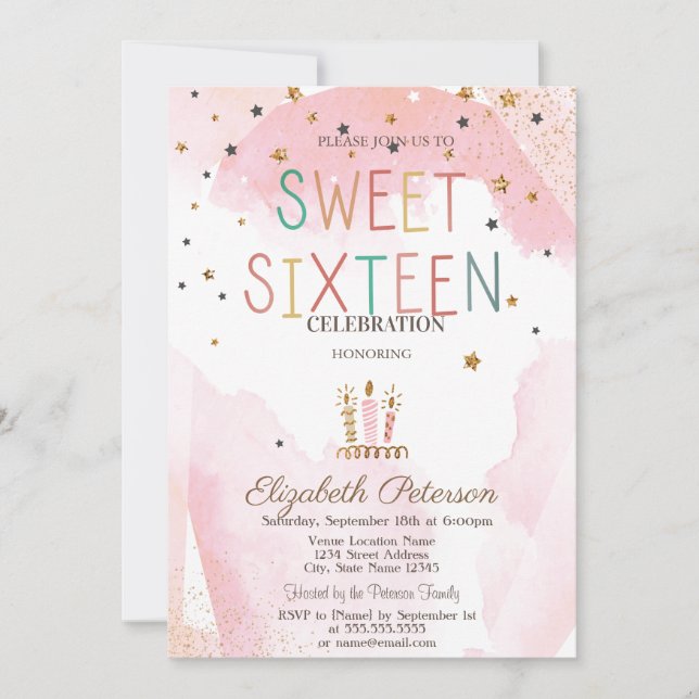 Cute Candles Stars Colorful Sweet 16 Einladung (Vorderseite)