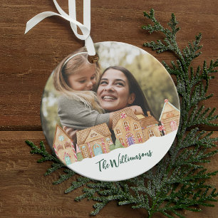 Cute Candy Gingerbread Houses Family Photo Ornament Aus Metall