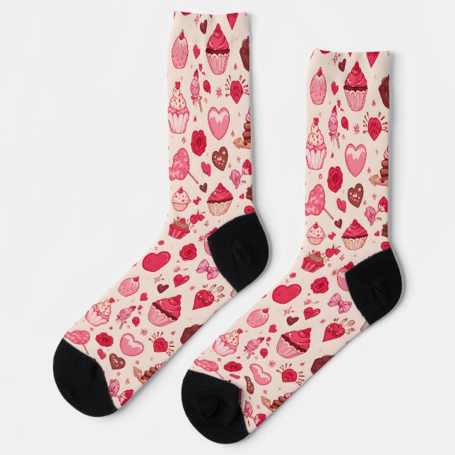 Cute Candy & Sweets Valentine Seamless Pattern  Socken (Linkes Detail)