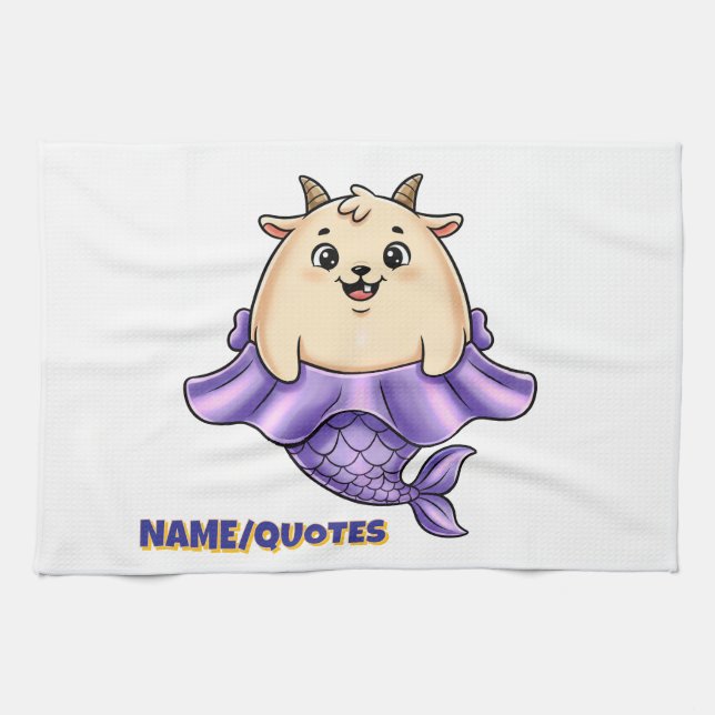 Cute Capricorn Cartoon – Whimsical Zodiac Geschirrtuch (Horizontal)