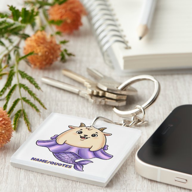 Cute Capricorn Cartoon – Whimsical Zodiac Schlüsselanhänger (Vorderseite rechts)