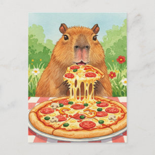 Cute Capybara avec carte postale Pizza