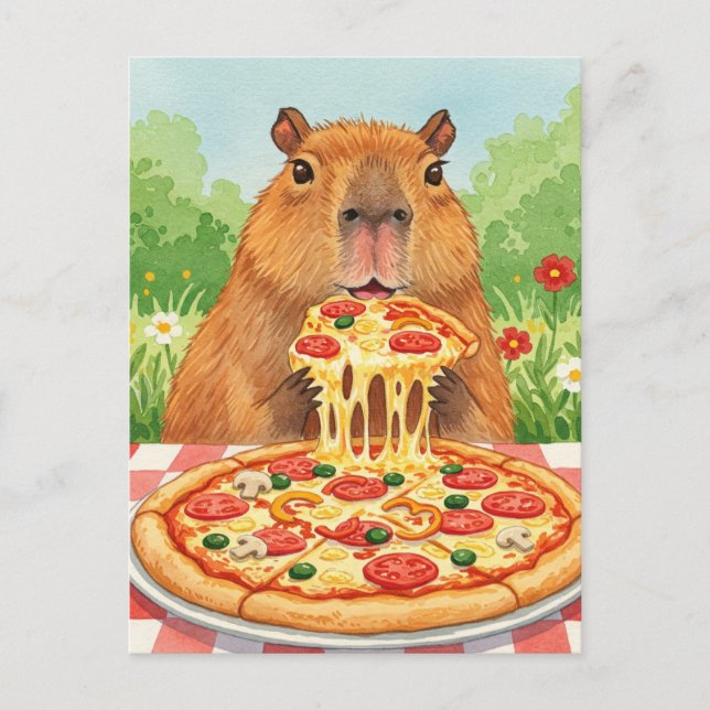 Cute Capybara avec carte postale Pizza (Devant)