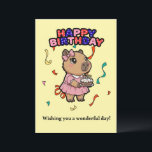 Cute Capybara Birthday Card - Pink Dress & Cake Dankeskarte<br><div class="desc">Make their birthday special with this adorable capybara greeting card! Featuring a sweet capybara in a pink party dress holding a delicious birthday cake, this design is perfect for animal lovers of all ages. Vibrant confetti and a cheerful "Happy Birthday" message create a fun, festive atmosphere. Printed on high-quality cardstock,...</div>