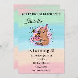 Cute Capybara Birthday Invitation Editable  Einladung