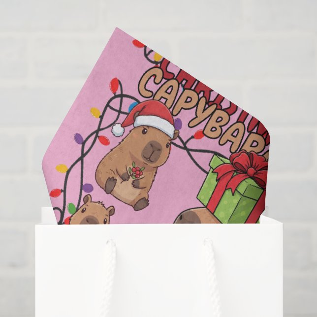 Cute Capybara Christmas Lights Festive Party Pink Seidenpapier (Geschenktüte)