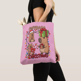 Cute Capybara Christmas Lights Festive Party Pink Tasche