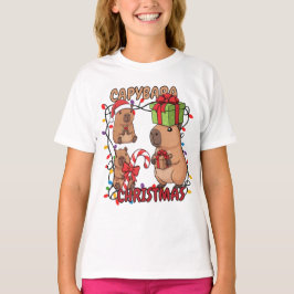 Cute Capybara Christmas Lights Festive Party T-Shirt