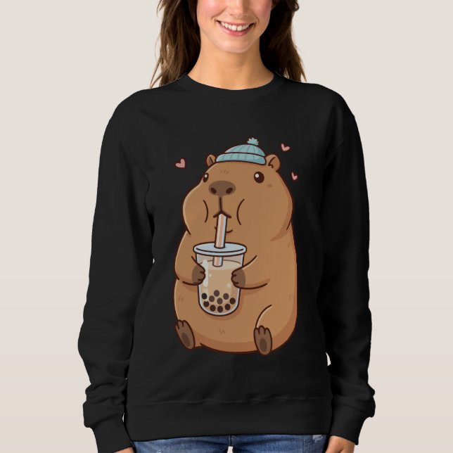 Cute Capybara Drinking Boba Bubble Tea Sweatshirt (Vorderseite)