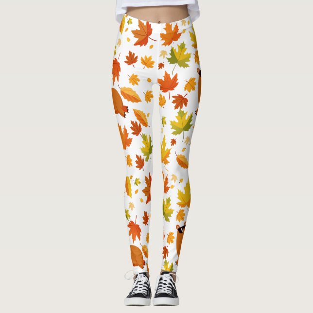 Cute Capybara et Autumn Leaves Leggings (Devant)