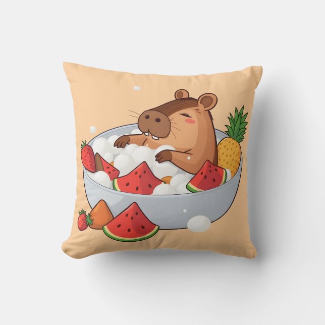 Cute Capybara Fruit Bath Spa Day Kawaii Animal Ill Kissen (Vorderseite)