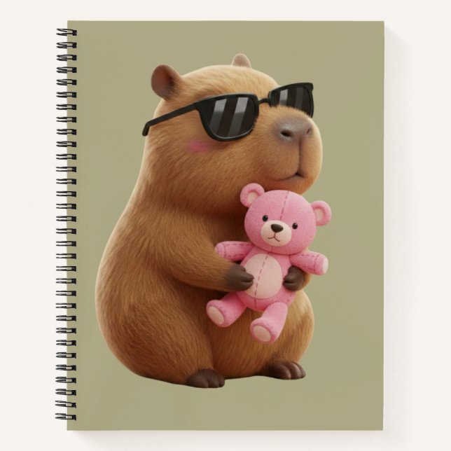 Cute Capybara Hugging Teddy Bear Spiral Notebook Notizbuch (Vorderseite)