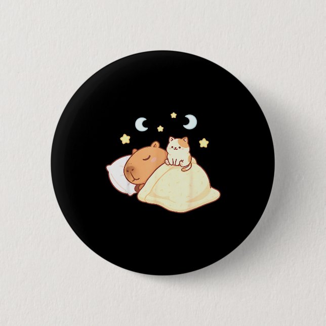 Cute Capybara Kawaii Sleep Pajamas Sleepybara Cat  Button (Vorderseite)