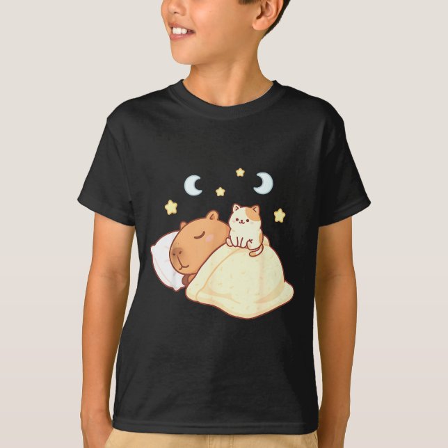 Cute Capybara Kawaii Sleep Pajamas Sleepybara Cat  T-Shirt (Vorderseite)