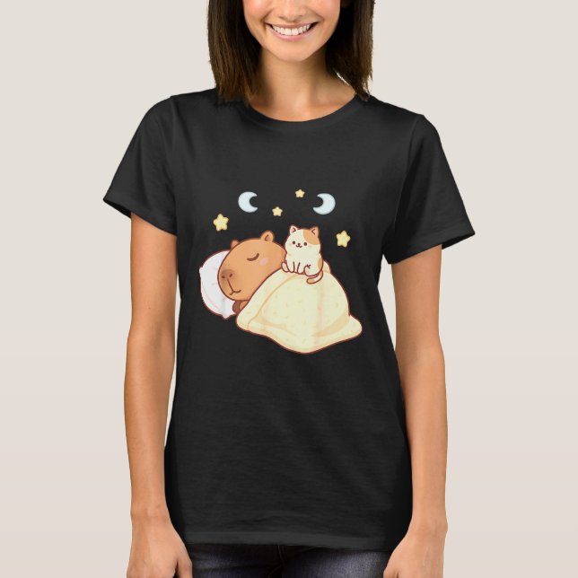 Cute Capybara Kawaii Sleep Pajamas Sleepybara Cat  T-Shirt (Vorderseite)