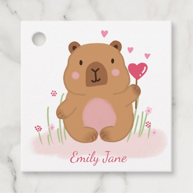 Cute Capybara Personalized Pink Baby Shower  Geschenkanhänger (Vorderseite)