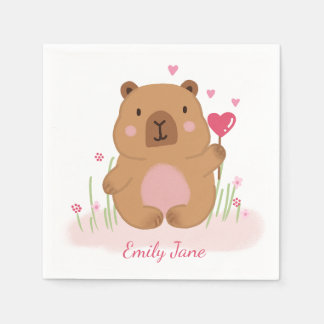Cute Capybara Personalized Pink Baby Shower  Serviette