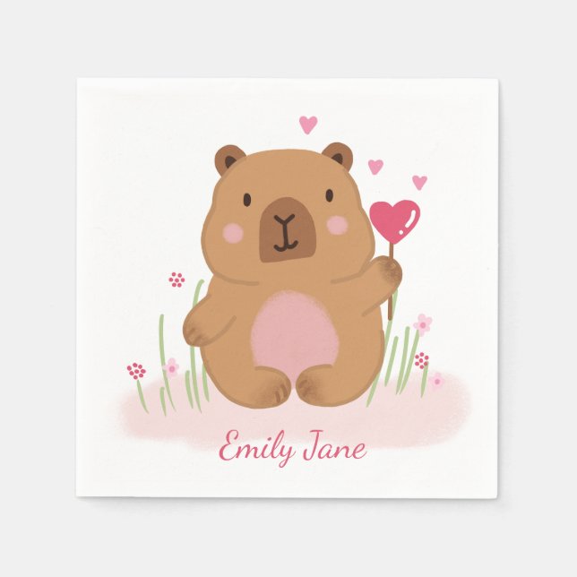 Cute Capybara Personalized Pink Baby Shower  Serviette (Vorderseite)
