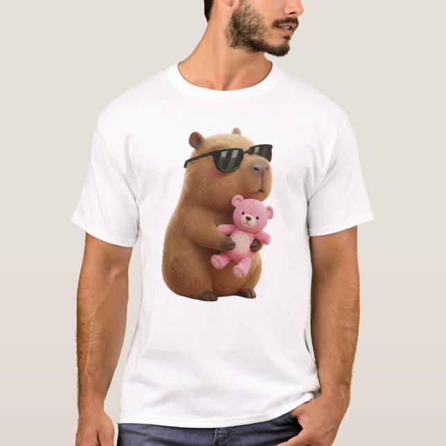 Cute Capybara Pink Teddy Bear Valentine Shirt (Vorderseite)