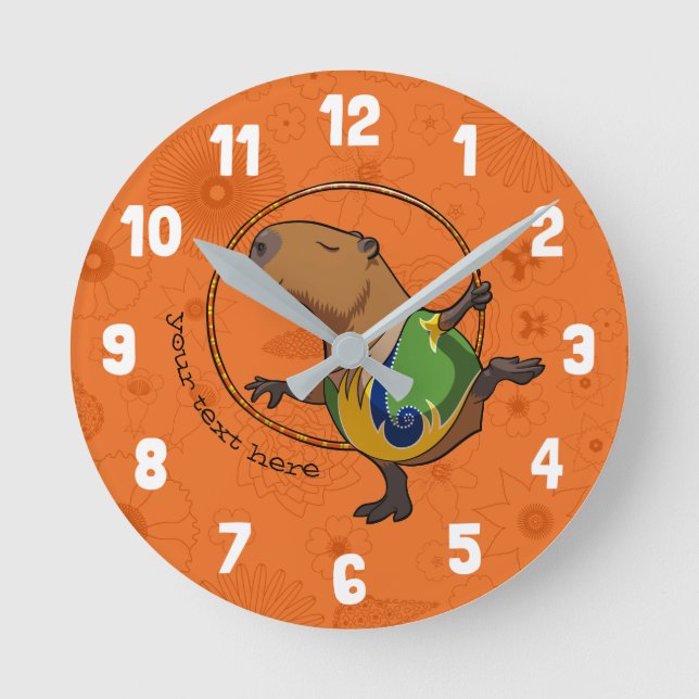 Cute Capybara Rhythmic Gymnastics Hoop Cartoon Runde Wanduhr (Vorderseite)