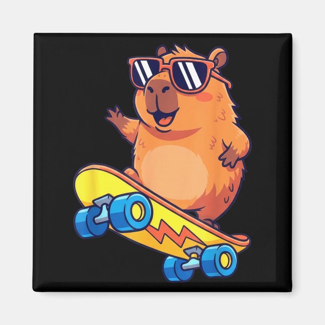 Cute Capybara Skateboarding Chill Animal Lover Art Magnet (Vorne)