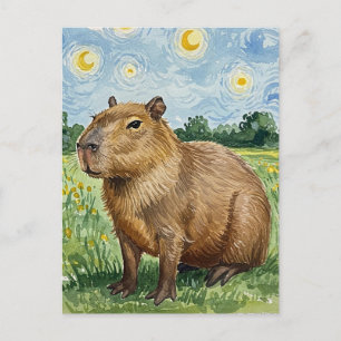 Cute Capybara Starry Night van Gogh Carte postale