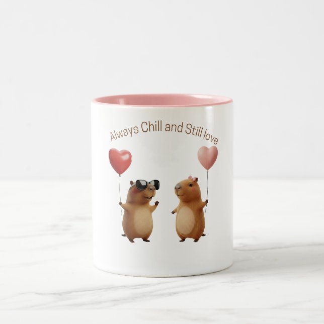 Cute Capybara Valentine Couple Balloon Coffee Mug (Centre)